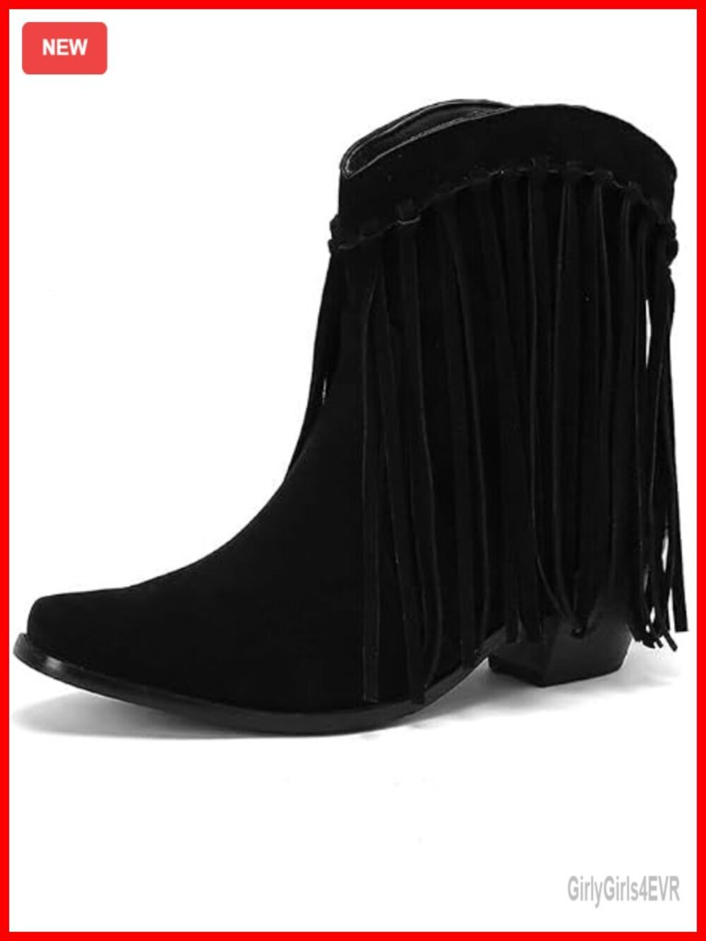 Faux Suede Fringe Tassel Square Toe Ankle Cowgirl Boots